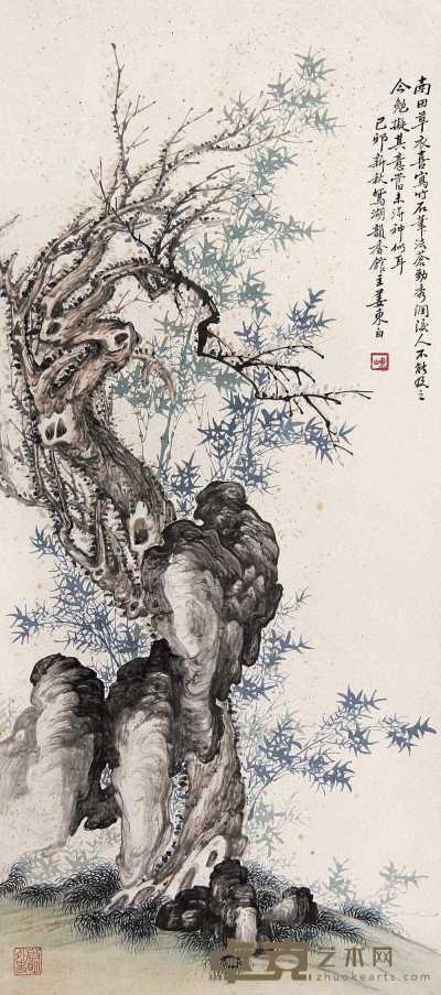 姜东白 己卯（1939年）作 枯木竹石 镜心 91×40cm